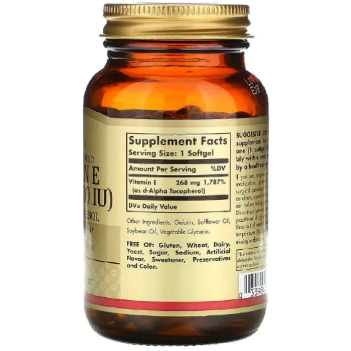 Solgar Natural Vitamin E 400 Iu Pure d-Alpha Tocopherol (Солгар Витамин E натуральный d-alpha токоферол), 100 капсул