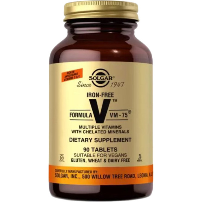 Solgar Iron-free Formula V VM-75 (Солгар Формула В VM-75 без железа), 90 таблеток
